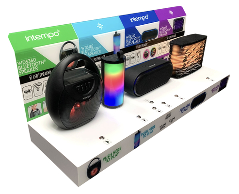 Sturdy LED POP Speaker Display Stands PVC Material Multiscene