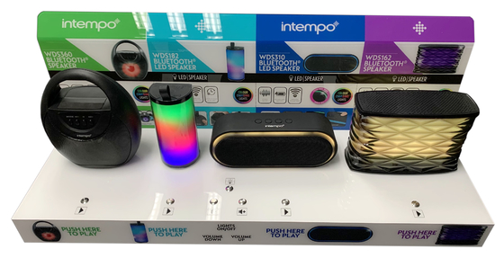 Sturdy LED POP Speaker Display Stands PVC Material Multiscene