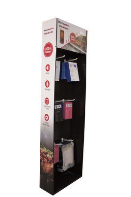 Corrugated POP Floor Display Rack Practical Lightweight With Plastic Hooks