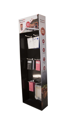 Corrugated POP Floor Display Rack Practical Lightweight With Plastic Hooks